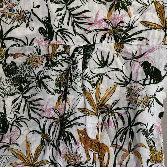Rachel Zoe Medium 100% Linen Top Jungle Camp Shirt Button Up Tropical Resort - Picture 7 of 7